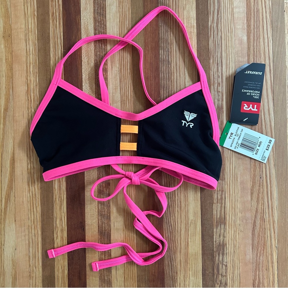 TYR Vibrant Pink and Black Bikini Swim Top 8/M